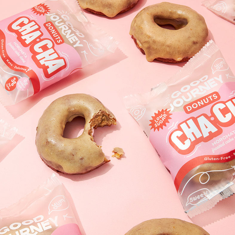 Good Journey donuts packaging and freshly baked donuts