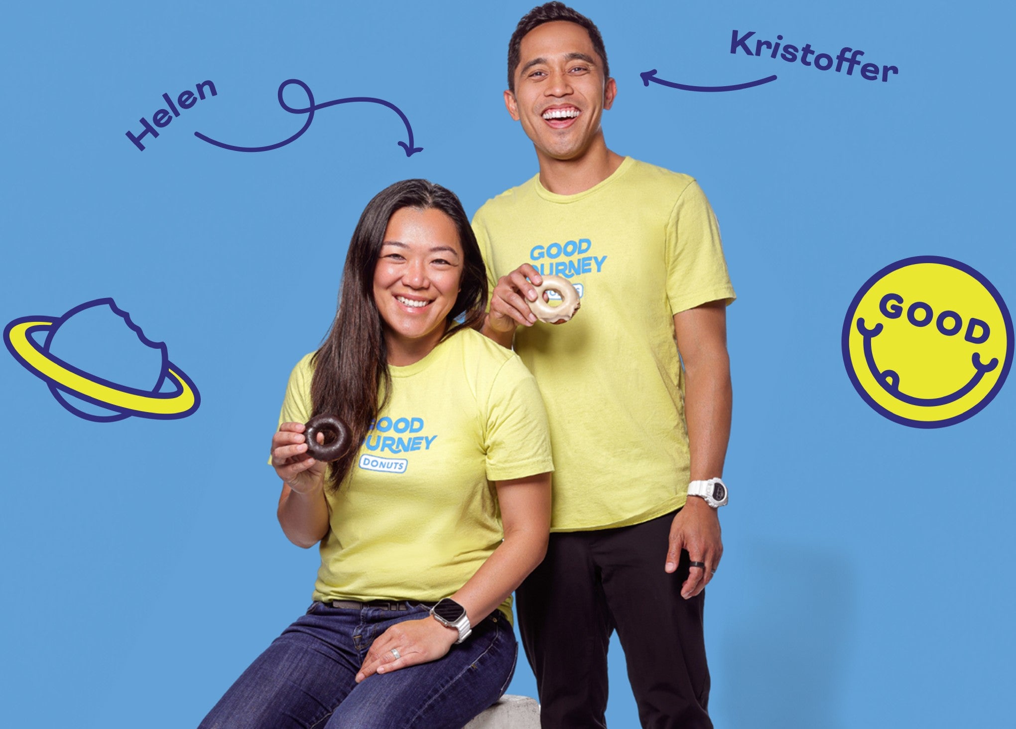 Good Journey team members holding donuts